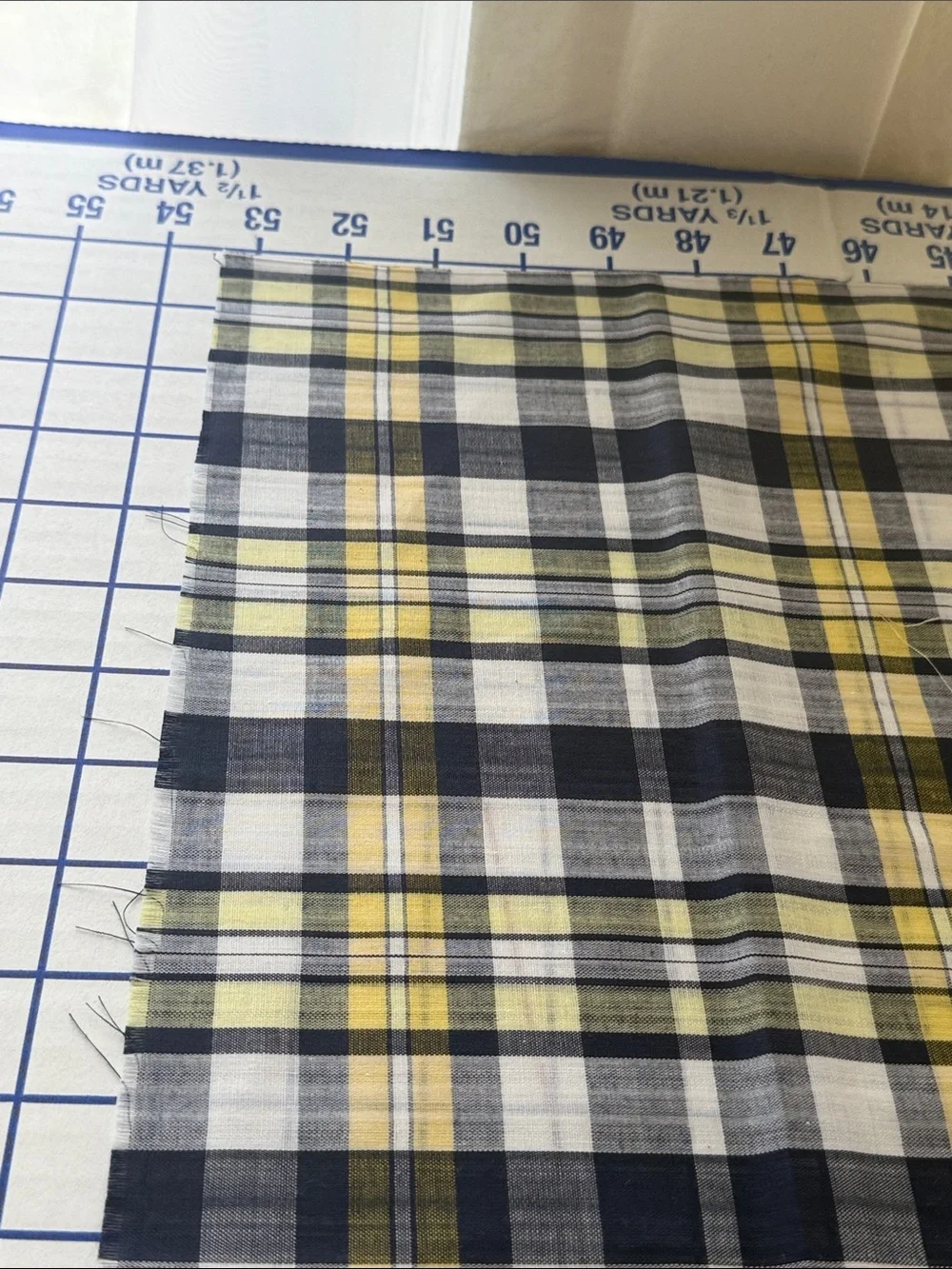 Vintage Yarn-Dyed Plaid Fabric 1 Yard x 44 Plus Bonus Remnant Navy Gray Yellow